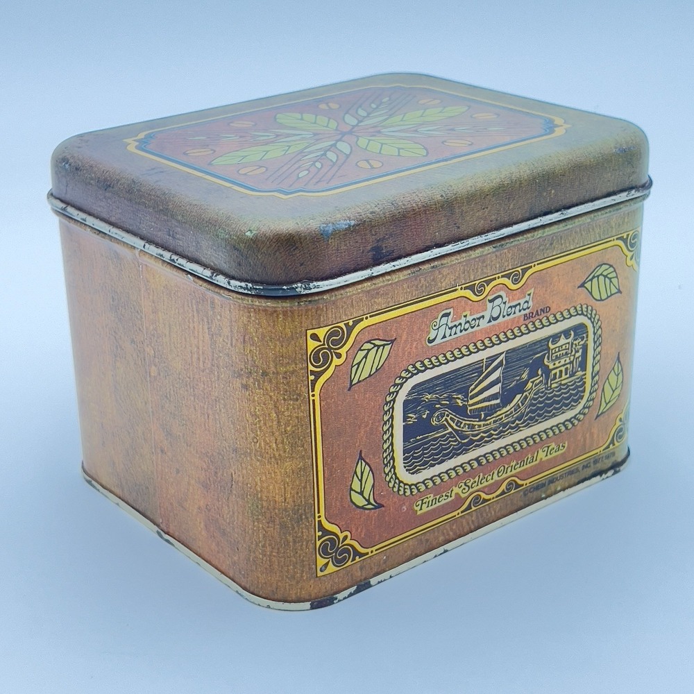 Cheinco Tin Tea Canister Tea Retro 70s 80s Lid Amber Blend Brass